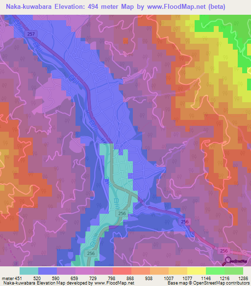 Naka-kuwabara,Japan Elevation Map
