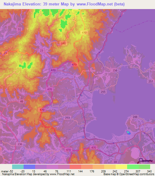 Nakajima,Japan Elevation Map