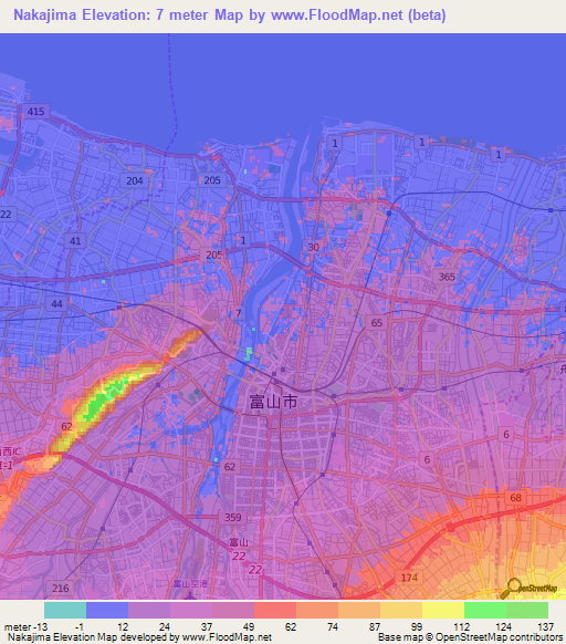 Nakajima,Japan Elevation Map