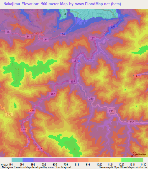 Nakajima,Japan Elevation Map