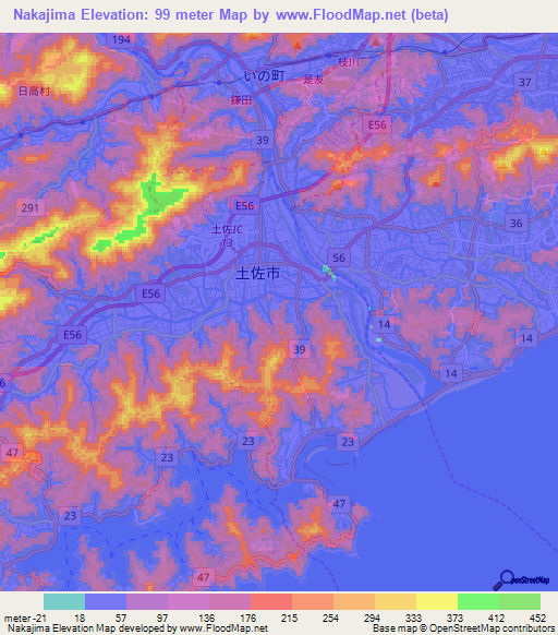 Nakajima,Japan Elevation Map