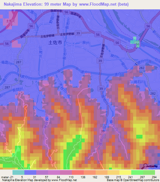 Nakajima,Japan Elevation Map