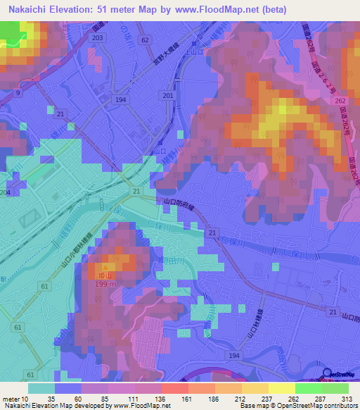 Nakaichi,Japan Elevation Map