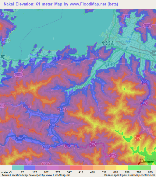 Nakai,Japan Elevation Map