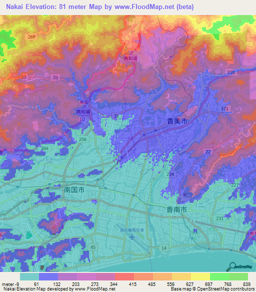 Nakai,Japan Elevation Map