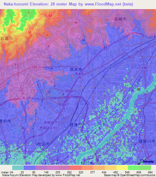 Naka-hozumi,Japan Elevation Map