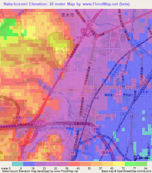 Naka-hozumi,Japan Elevation Map
