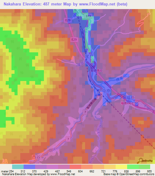 Nakahara,Japan Elevation Map