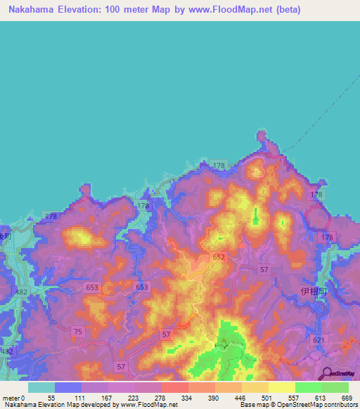 Nakahama,Japan Elevation Map