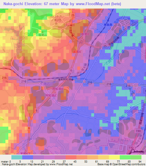 Naka-gochi,Japan Elevation Map