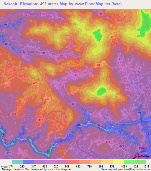 Nakagiri,Japan Elevation Map