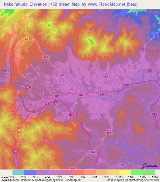 Naka-fukuda,Japan Elevation Map