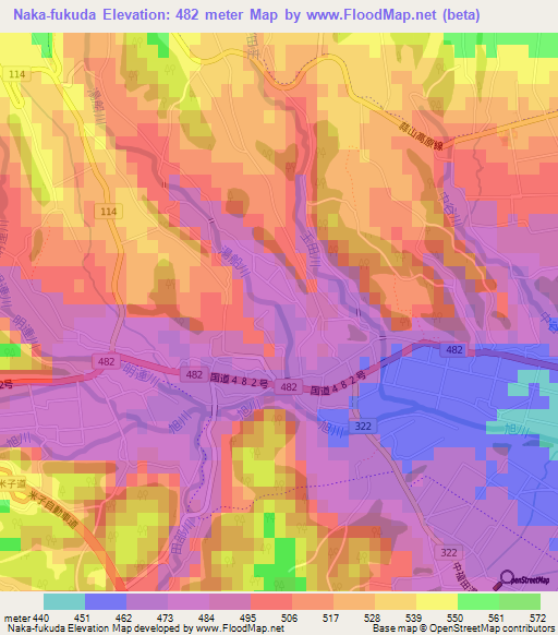 Naka-fukuda,Japan Elevation Map