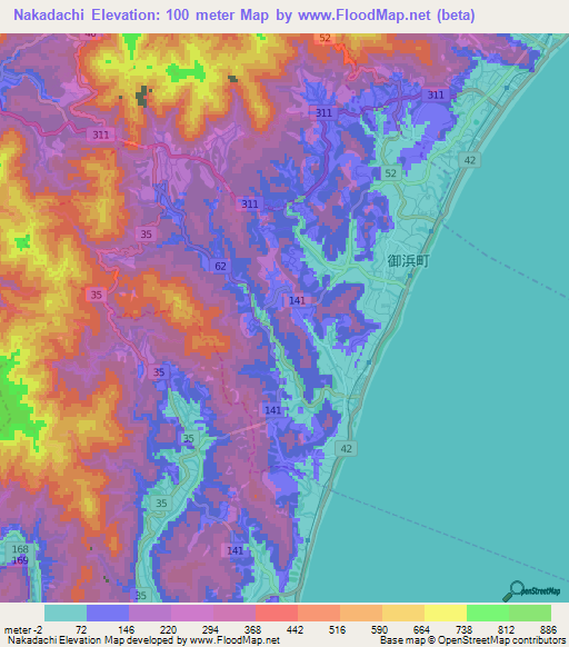 Nakadachi,Japan Elevation Map