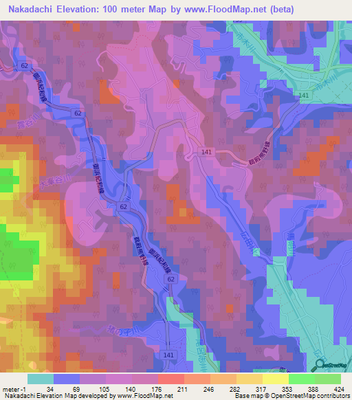 Nakadachi,Japan Elevation Map