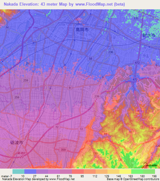 Nakada,Japan Elevation Map