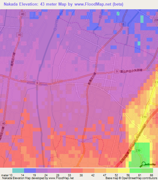 Nakada,Japan Elevation Map
