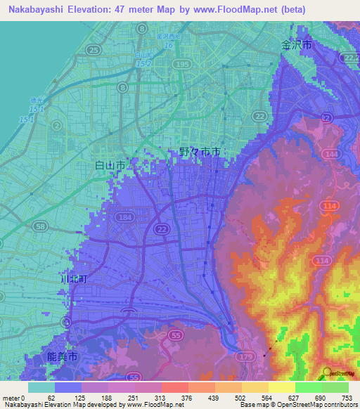 Nakabayashi,Japan Elevation Map