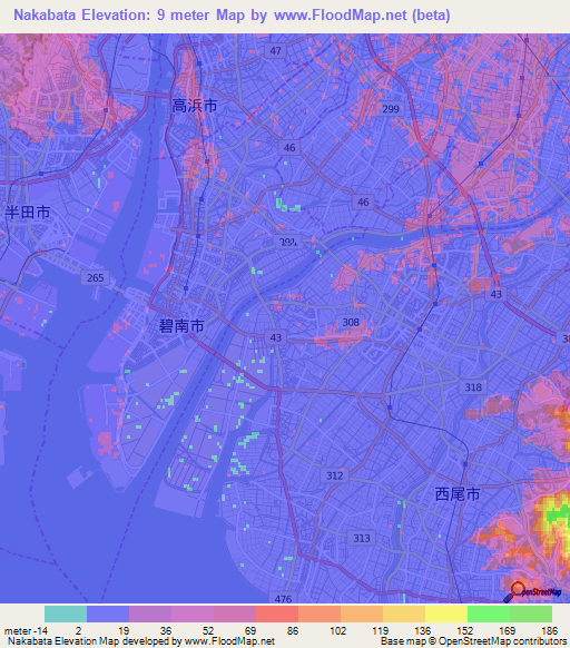 Nakabata,Japan Elevation Map