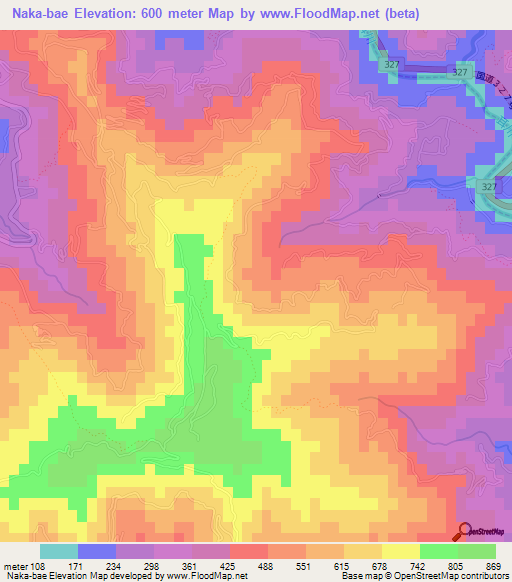 Naka-bae,Japan Elevation Map