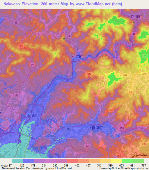 Naka-aso,Japan Elevation Map