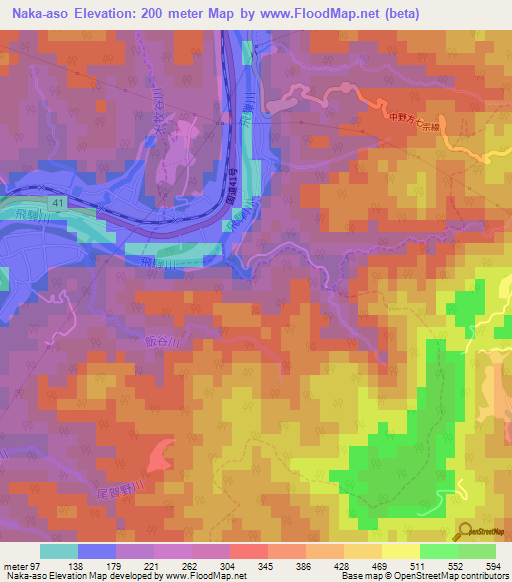 Naka-aso,Japan Elevation Map