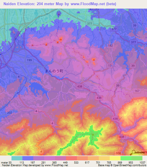 Naiden,Japan Elevation Map