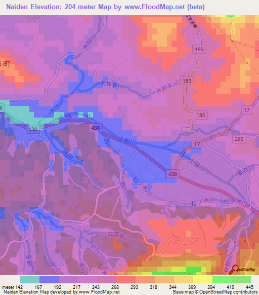 Naiden,Japan Elevation Map