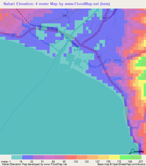 Nahari,Japan Elevation Map
