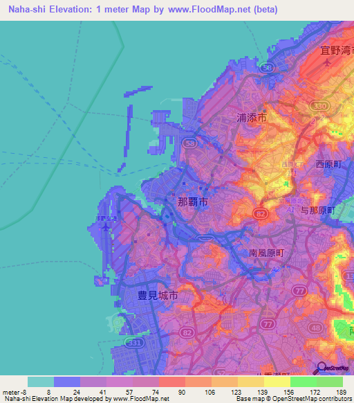 Naha-shi,Japan Elevation Map