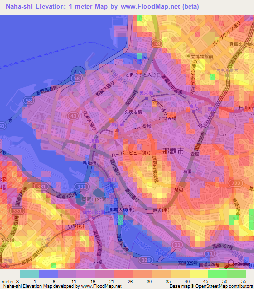 Naha-shi,Japan Elevation Map