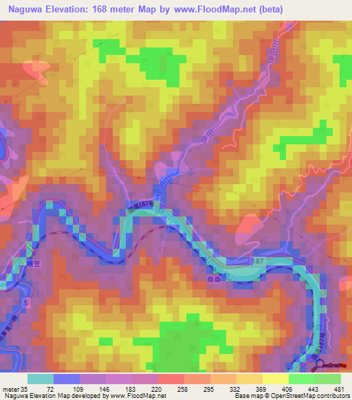 Naguwa,Japan Elevation Map