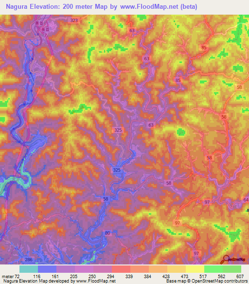Nagura,Japan Elevation Map