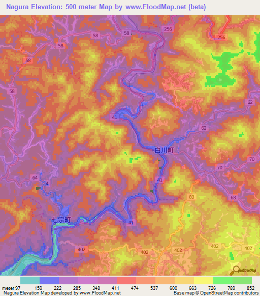 Nagura,Japan Elevation Map