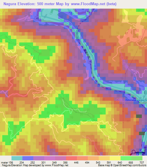 Nagura,Japan Elevation Map