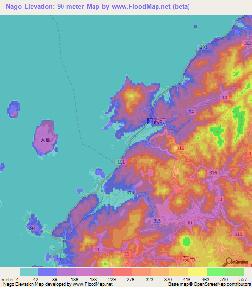Nago,Japan Elevation Map