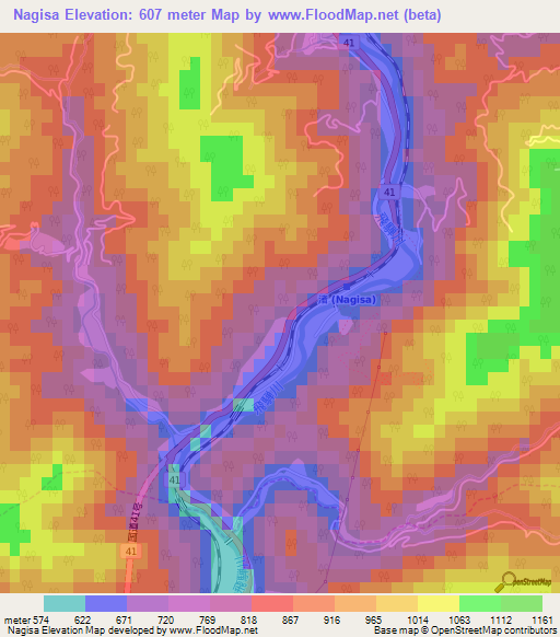 Nagisa,Japan Elevation Map