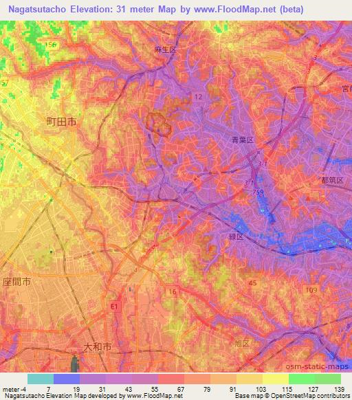 Nagatsutacho,Japan Elevation Map