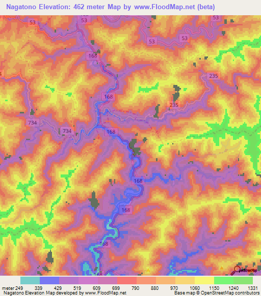 Nagatono,Japan Elevation Map