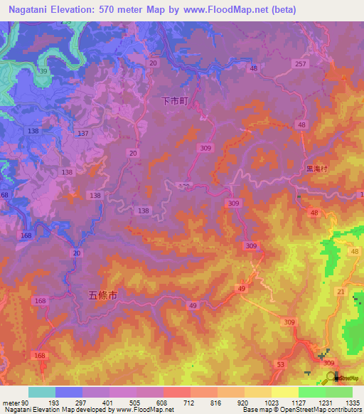 Nagatani,Japan Elevation Map