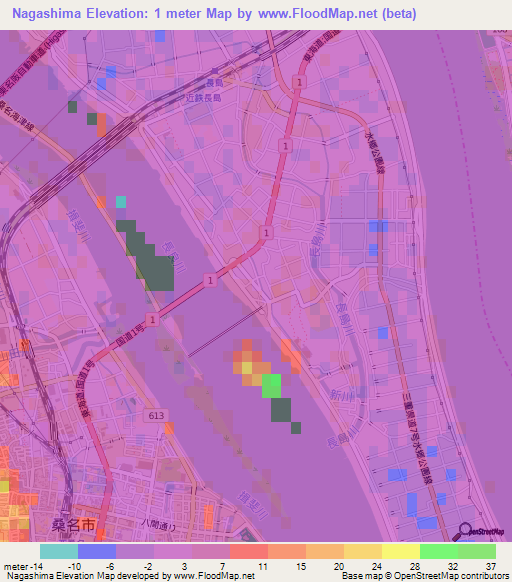 Nagashima,Japan Elevation Map