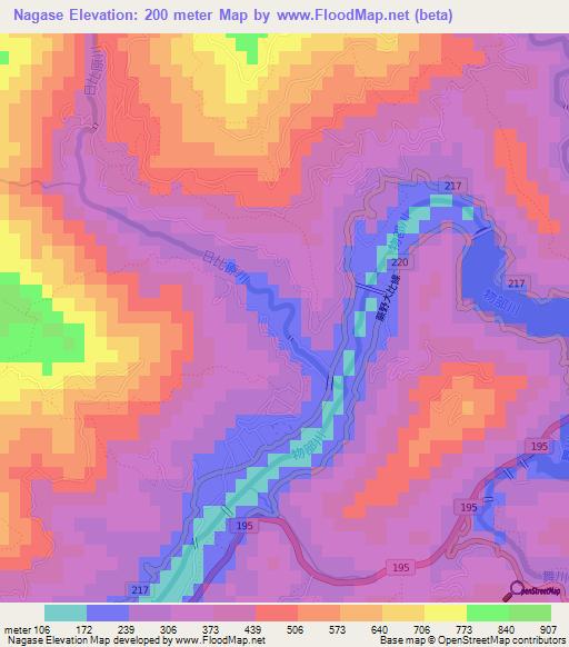 Nagase,Japan Elevation Map
