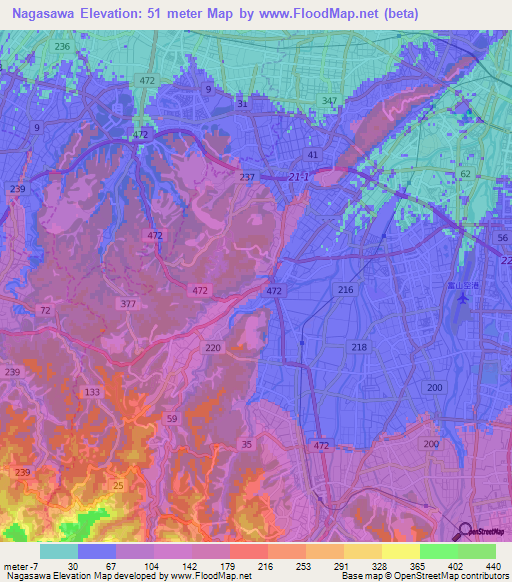 Nagasawa,Japan Elevation Map