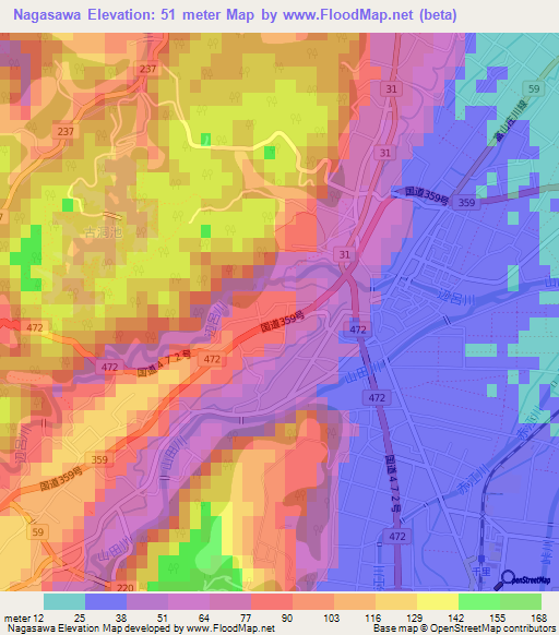 Nagasawa,Japan Elevation Map