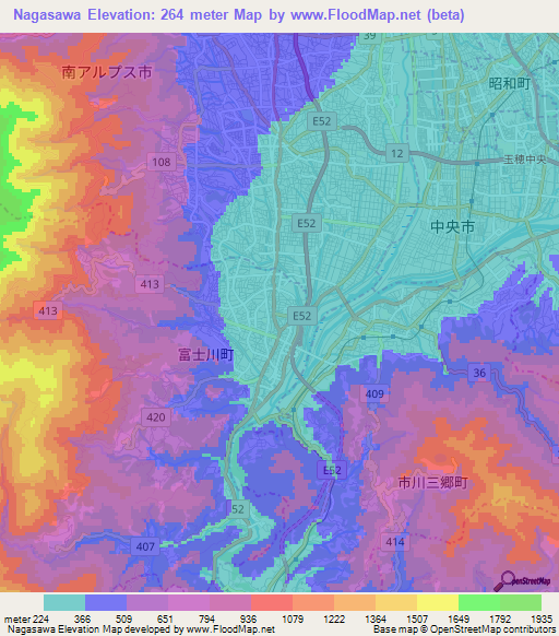 Nagasawa,Japan Elevation Map