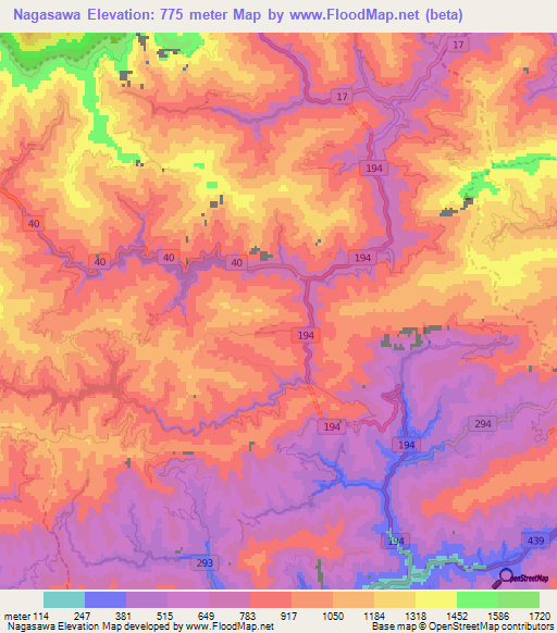 Nagasawa,Japan Elevation Map