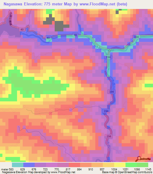 Nagasawa,Japan Elevation Map