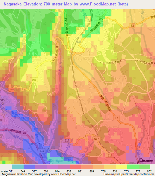 Nagasaka,Japan Elevation Map