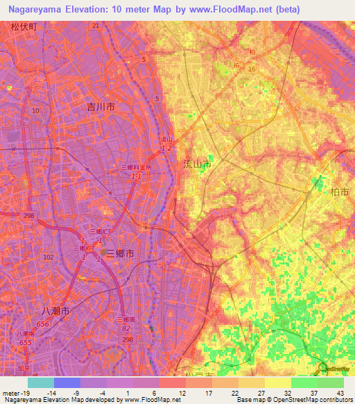 Nagareyama,Japan Elevation Map