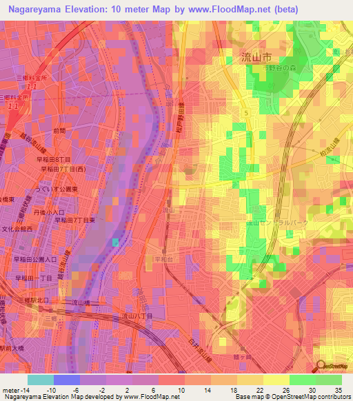 Nagareyama,Japan Elevation Map